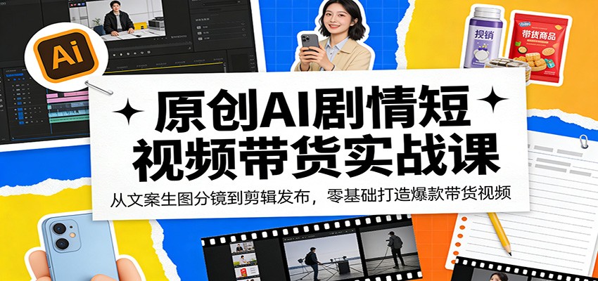 原创AI剧情短视频带货实战课：从文案生图分镜到剪辑发布，零基础打造爆款带货视频|小鸡网赚博客