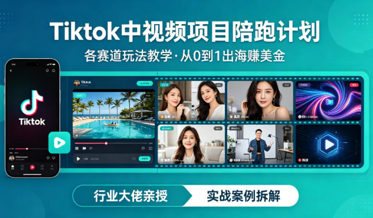 某大佬的Tiktok中视频项目陪跑，涵盖TK各个赛道玩法教学，从0到1出海賺美金|小鸡网赚博客