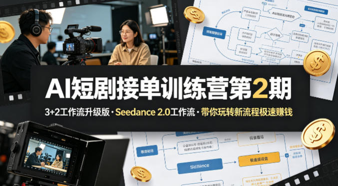 AI短剧接单训练营第2期，3+2工作流升级版，Seedance 2.0工作流，带你玩转新流程极速賺钱|小鸡网赚博客