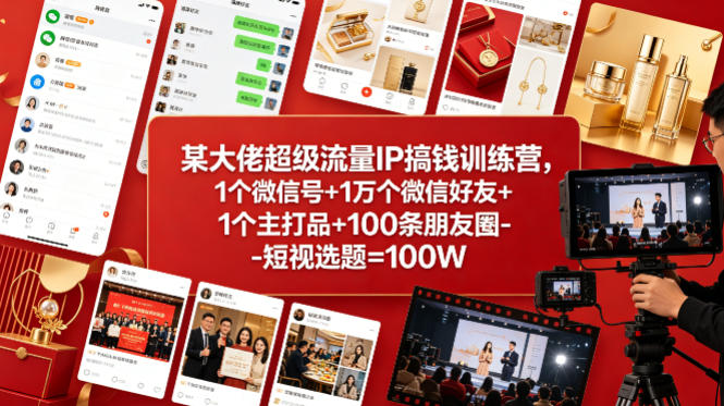 某大佬超级流量IP搞钱训练营，1个微信号+1万个微信好友+1个主打品+100条朋友圈-短视选题=100W|小鸡网赚博客