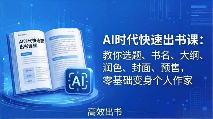 AI时代7天闪电出书课：教你选题、书名、大纲、润色、封面、预售，零基础变身个人作家|小鸡网赚博客