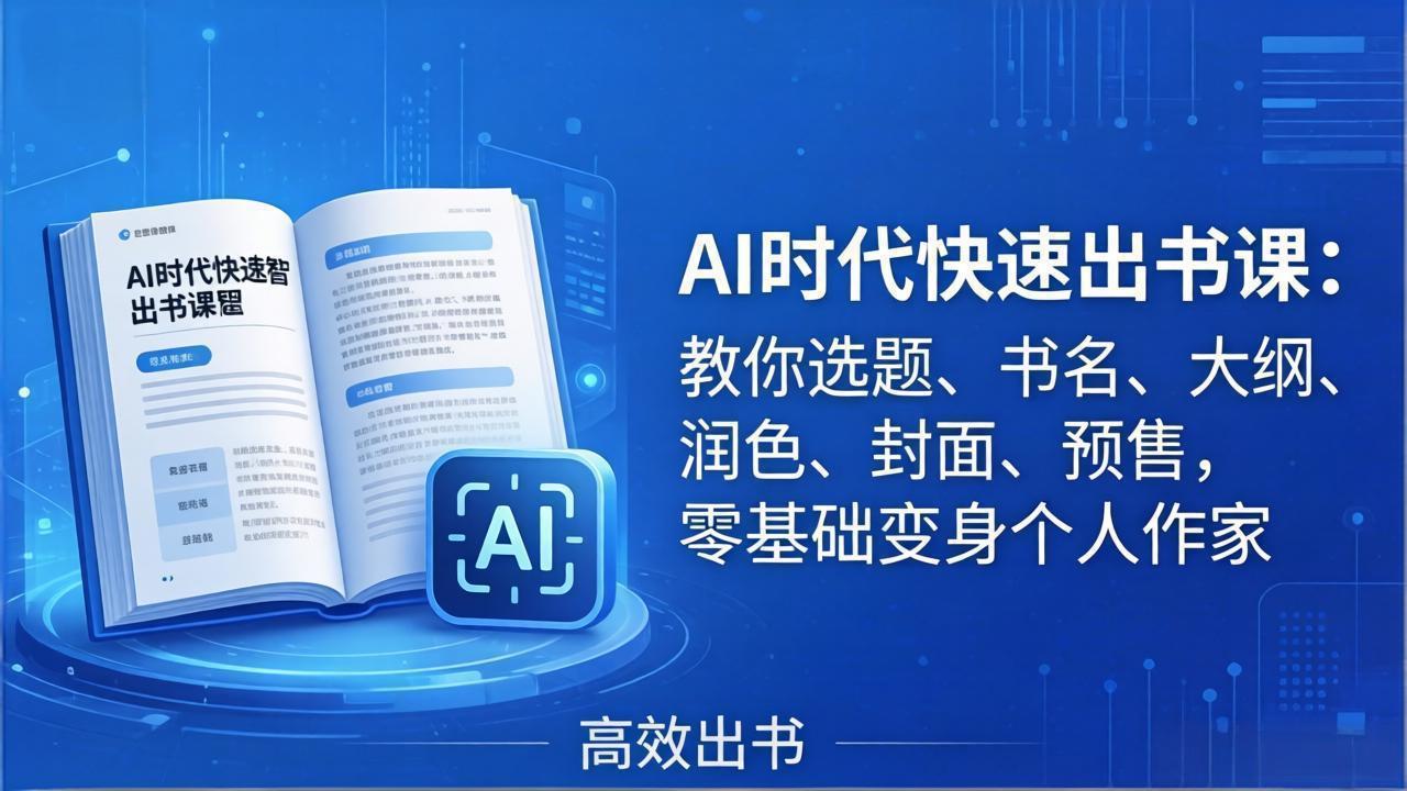AI时代7天闪电出书课：教你选题、书名、大纲、润色、封面、预售，零基础变身个人作家|小鸡网赚博客