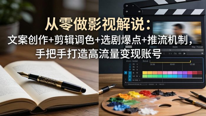 从零做影视解说：文案创作+剪辑调色+选剧爆点+推流机制，手把手打造高流量变现账号|小鸡网赚博客