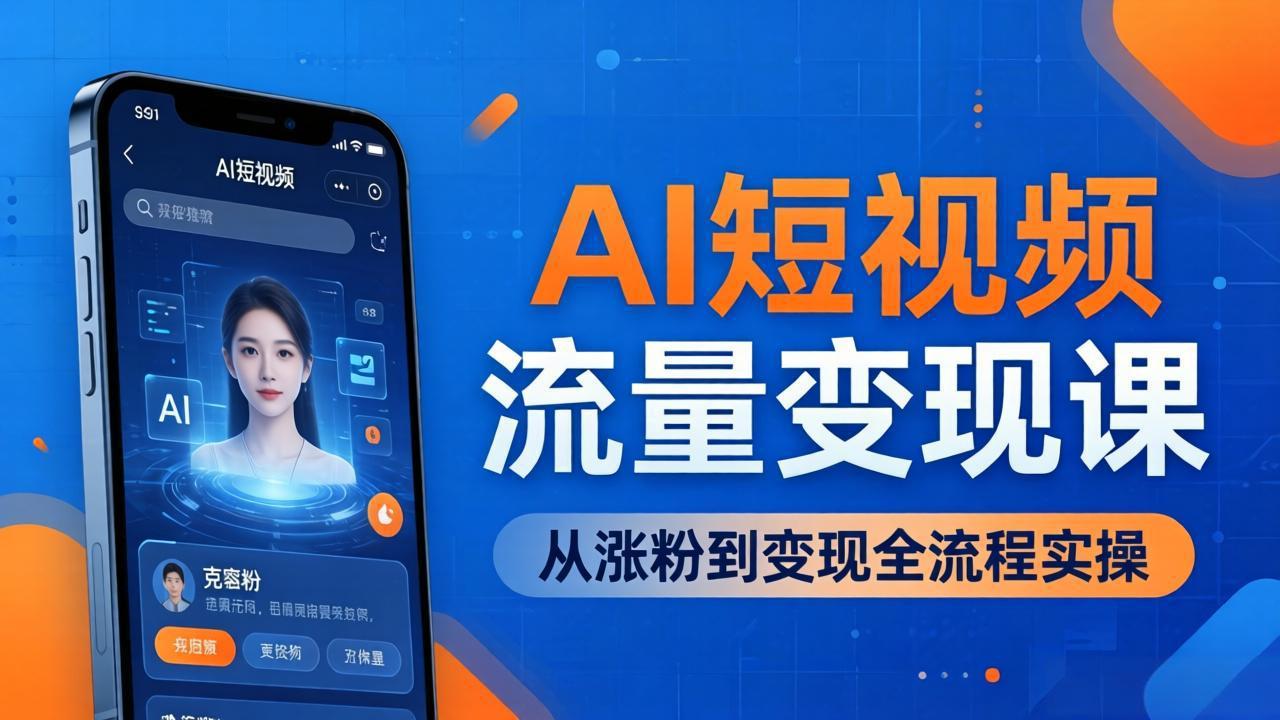 AI短视频流量变现课：一部手机玩转数字人克隆+爆款制作，从涨粉到变现全流程实操|小鸡网赚博客