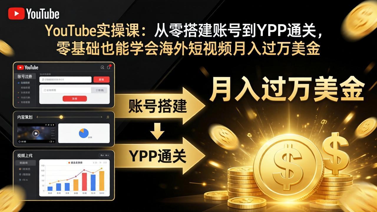 YouTube实操课：从零搭建账号到YPP通关，零基础也能学会海外短视频月入过万美金|小鸡网赚博客