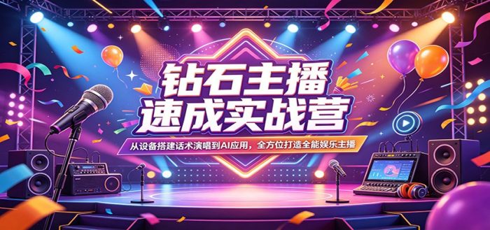钻石主播速成实战营：从设备搭建话术演唱到AI应用，全方位打造全能娱乐主播|小鸡网赚博客