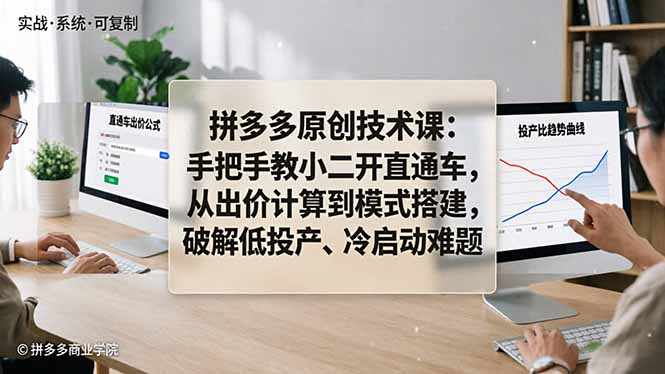 拼多多原创技术课：手把手教小二开直通车，从出价计算到模式搭建，破解低投产、冷启动难题|小鸡网赚博客