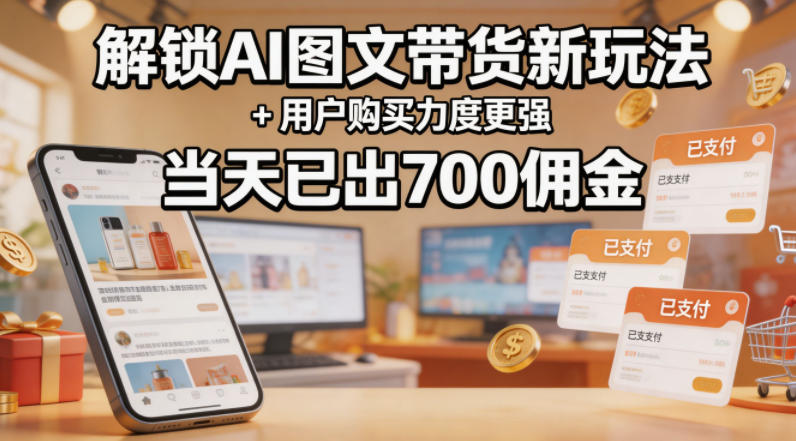 解锁ai图文带货新玩法+用户购买力度更强，当天已出700佣金，详细拆解|小鸡网赚博客