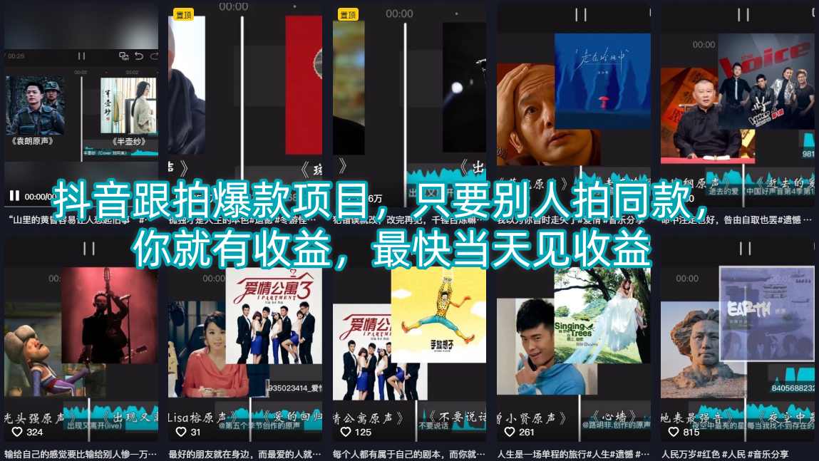 抖音跟拍爆款项目，只要别人拍同款，你就有收益，最快当天见收益|小鸡网赚博客
