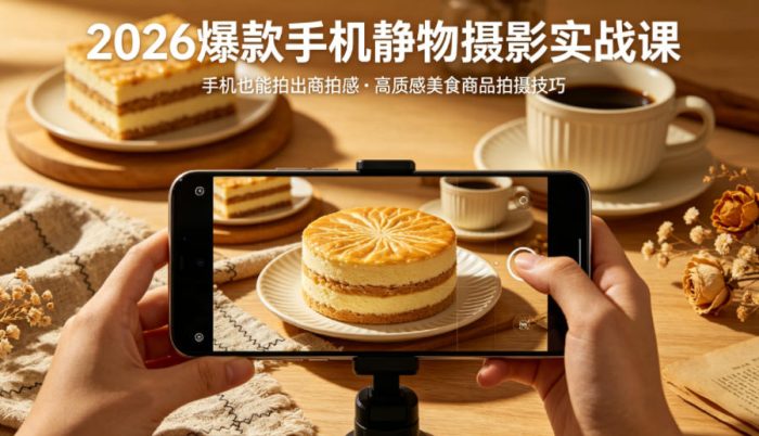 2026爆款手机静物摄影实战课，手机也能拍出商拍感，学会拍出高质感美食商品|小鸡网赚博客