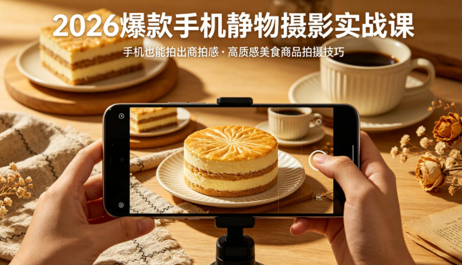 2026爆款手机静物摄影实战课，手机也能拍出商拍感，学会拍出高质感美食商品|小鸡网赚博客
