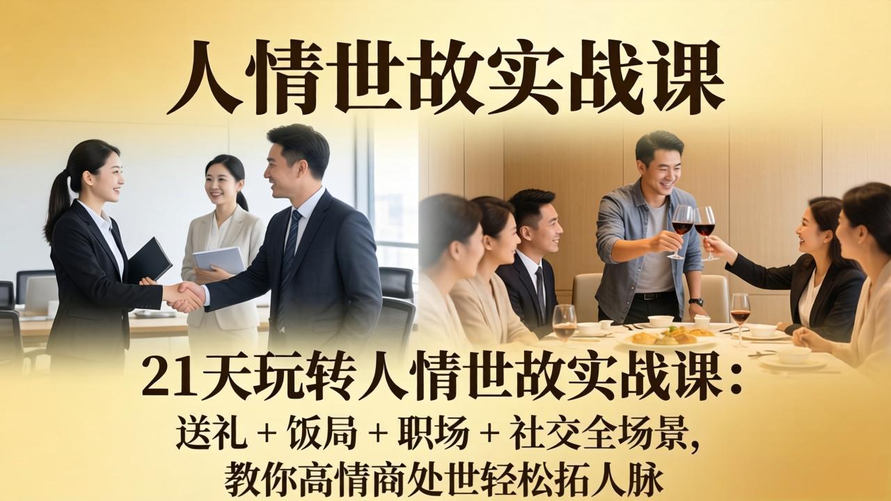 21 天玩转人情世故实战课：送礼 + 饭局 + 职场 + 社交全场景，教你高情商处世轻松拓人脉|小鸡网赚博客