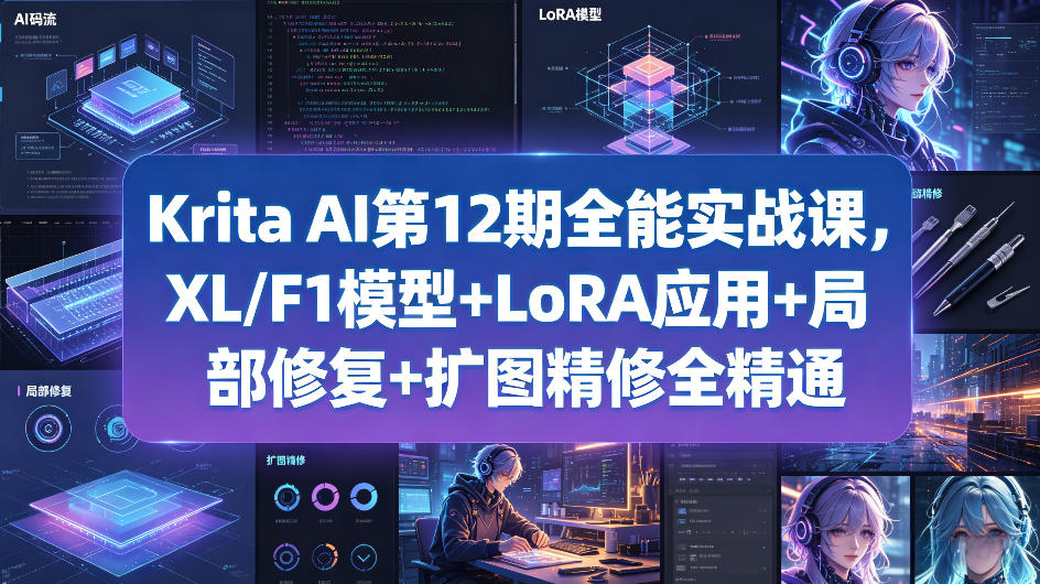 Krita AI第12期全能实战课，XL/F1模型+LoRA应用+局部修复+扩图精修全精通|小鸡网赚博客