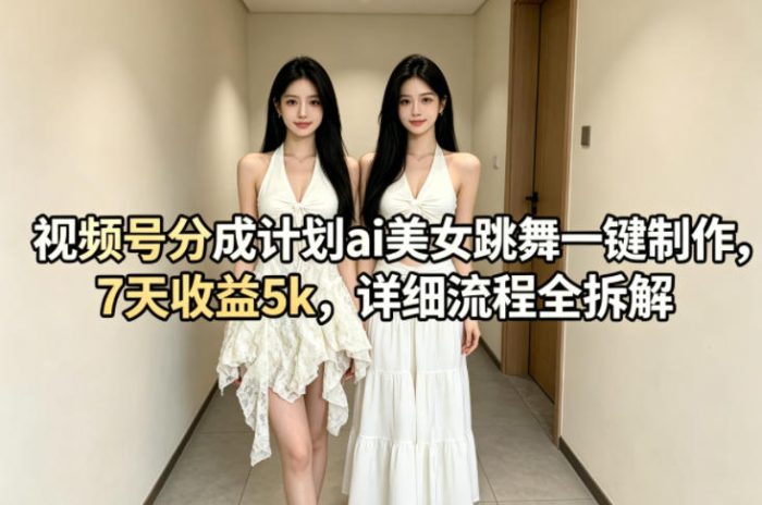 视频号分成计划ai美女跳舞一键制作,7天收益5k,详细流程全拆解|小鸡网赚博客