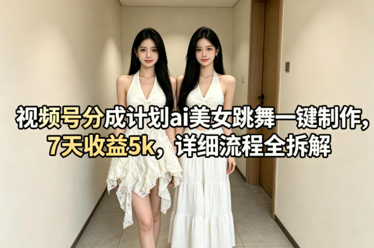 视频号分成计划ai美女跳舞一键制作，7天收益5k，详细流程全拆解|小鸡网赚博客