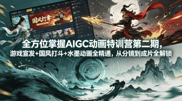 全方位掌握AIGC动画特训营第二期,游戏宣发+国风打斗+水墨动画全精通,从分镜到成片全解锁|小鸡网赚博客