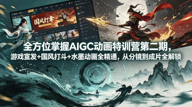 全方位掌握AIGC动画特训营第二期，游戏宣发+国风打斗+水墨动画全精通，从分镜到成片全解锁|小鸡网赚博客