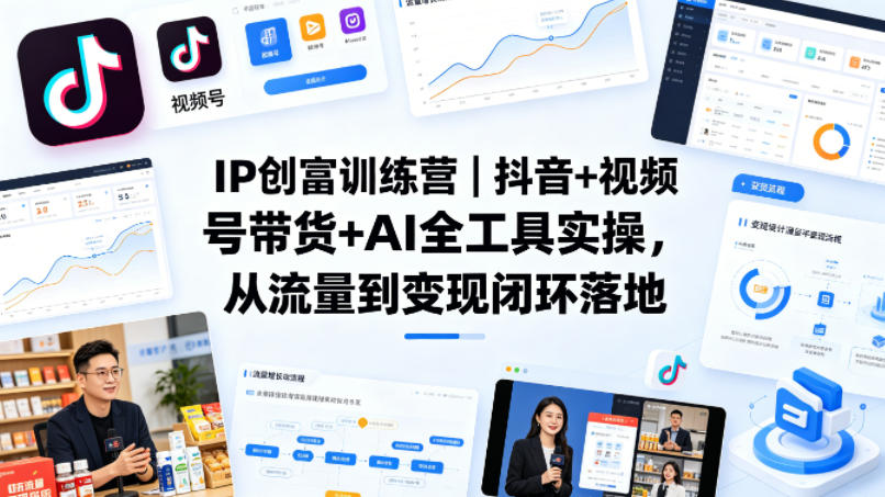 IP创富训练营｜抖音+视频号带货+AI全工具实操，从流量到变现闭环落地|小鸡网赚博客
