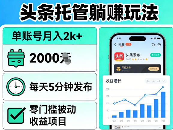 头条托管躺賺玩法，单账号月入2k+，每天5分钟发布即可，零门槛被动收益项目【揭秘】|小鸡网赚博客