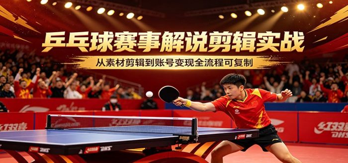 乒乓球赛事解说剪辑实战，从素材剪辑到账号变现全流程可复制|小鸡网赚博客