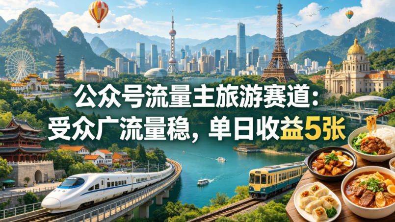公众号流量主之旅游赛道，受众广+流量稳，平均单日收益5张+|小鸡网赚博客
