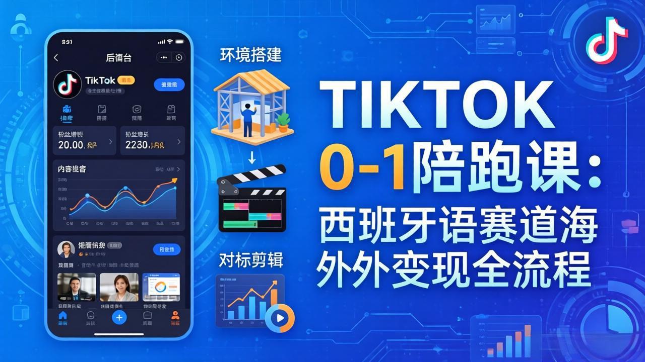 TIKTOK 0-1 陪跑课：从环境搭建到刷对标剪辑，西班牙语赛道海外变现全流程|小鸡网赚博客
