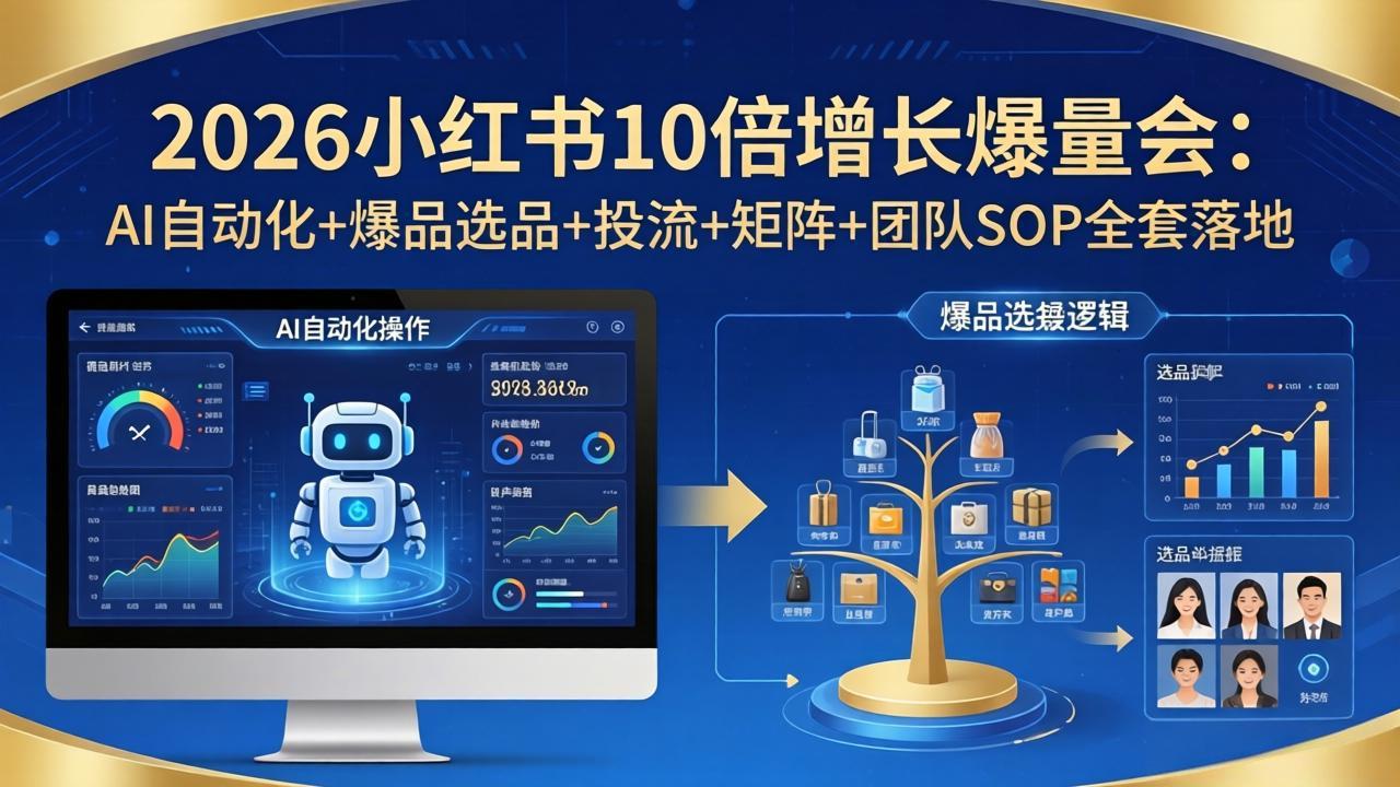 2026小红书10倍增长爆量会：AI自动化+爆品选品+投流+矩阵+团队SOP全套落地|小鸡网赚博客