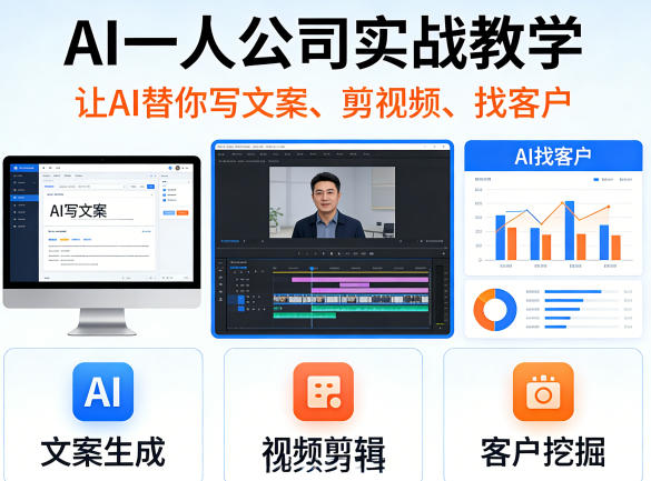 AI一人公司实战教学，让AI替你写文案、剪视频、找客户|小鸡网赚博客