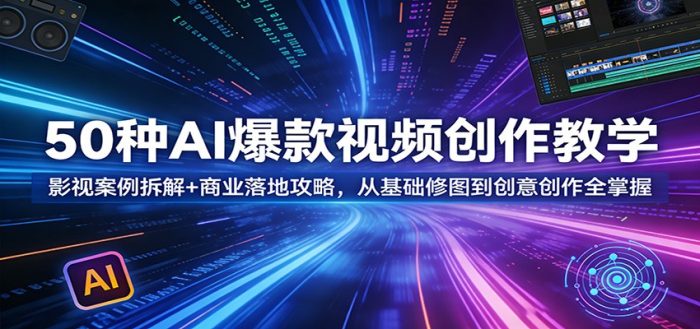 50种AI爆款视频创作教学：影视案例拆解+商业落地攻略，从基础修图到创意创作全掌握|小鸡网赚博客