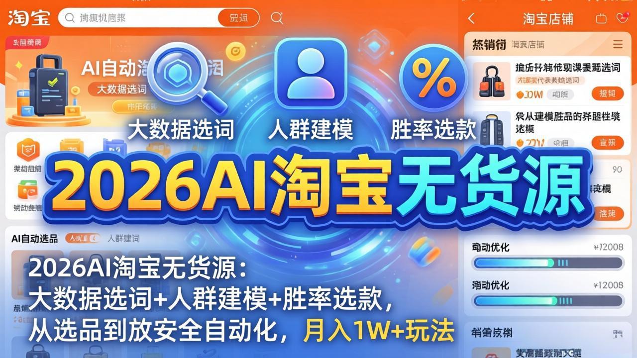 2026AI淘宝无货源-4月更新：大数据选词+人群建模+胜率选款，从选品到放大全自动化，月入1W+玩法|小鸡网赚博客
