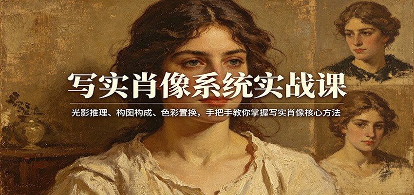 写实肖像系统实战课：光影推理、构图构成、色彩置换，手把手教你掌握写实肖像核心方法|小鸡网赚博客