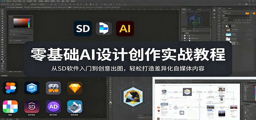 零基础AI设计创作实战教程：从SD软件入门到创意出图，轻松打造差异化自媒体内容|小鸡网赚博客