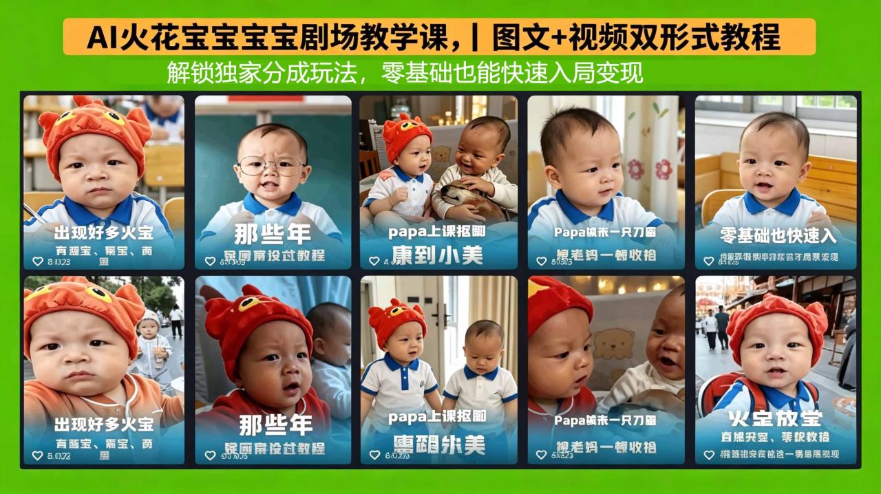 AI火花宝宝宝宝剧场教学课，图文+视频双形式教程，解锁独家分成玩法，零基础也能快速入局变现|小鸡网赚博客