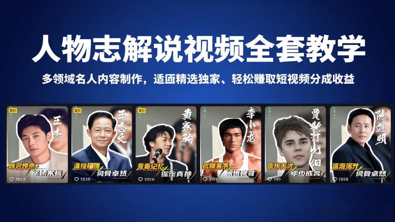 人物志解说视频全套教学，多领域名人内容制作，适配精选独家，轻松赚取短视频分成收益|小鸡网赚博客
