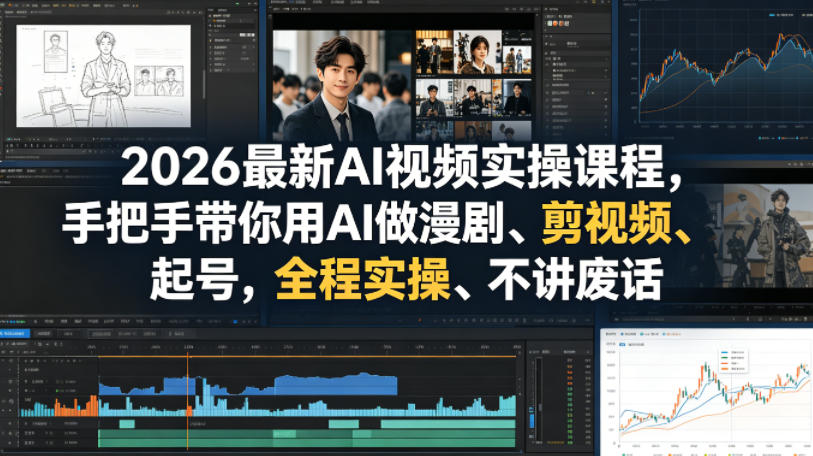 2026最新AI视频实操课程，手把手带你用AI做漫剧、剪视频、起号，全程实操、不讲废话|小鸡网赚博客
