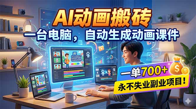 AI动画搬砖，一台电脑，自动生成动画课件，一单800+ 永不失业副业项目！|小鸡网赚博客