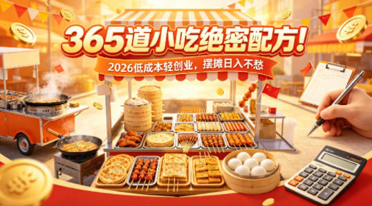 365道小吃绝密配方！2026低成本轻创业，摆摊日入不愁|小鸡网赚博客