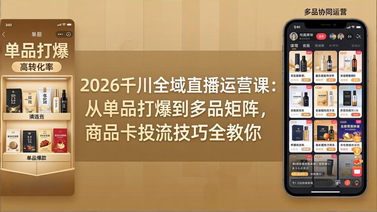 2026千川全域直播运营课：从单品打爆到多品矩阵，商品卡投流技巧全教你|小鸡网赚博客