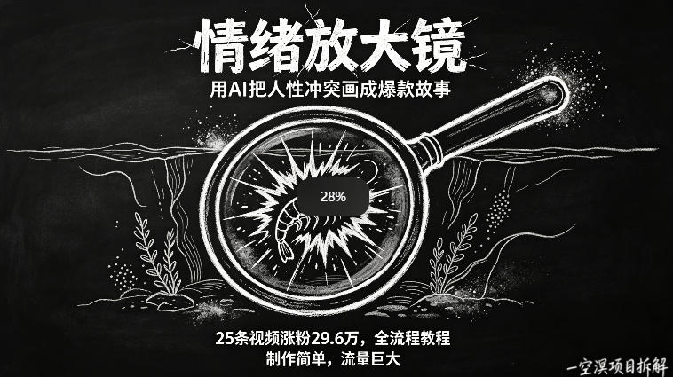 AI制作“情绪放大镜“视频，25条视频涨粉29.6W粉，流量巨大，制作简单，全流程教程|小鸡网赚博客