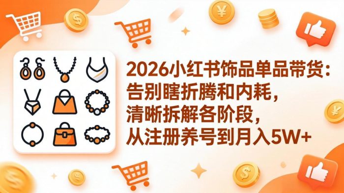 2026小红书饰品单品带货：告别瞎折腾和内耗，清晰拆解各阶段，从注册养号到月入5W+|小鸡网赚博客