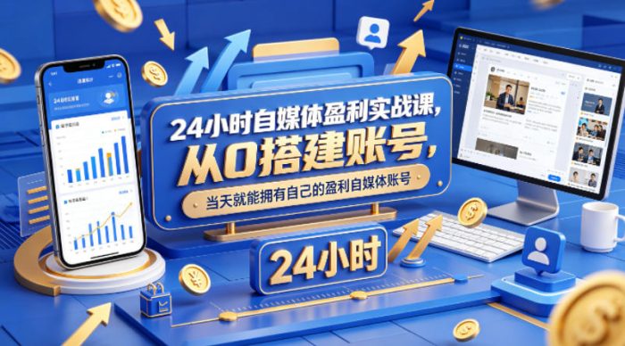 24小时自媒体盈利实战课，从0搭建账号，当天就能拥有自己的盈利自媒体账号|小鸡网赚博客