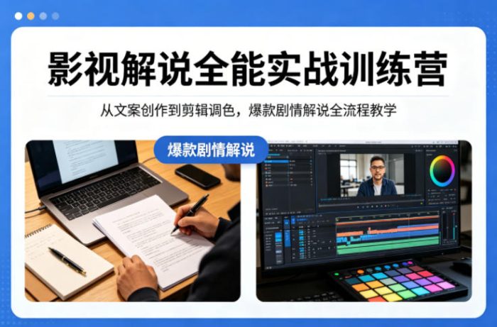 影视解说全能实战训练营：从文案创作到剪辑调色，爆款剧情解说全流程教学|小鸡网赚博客
