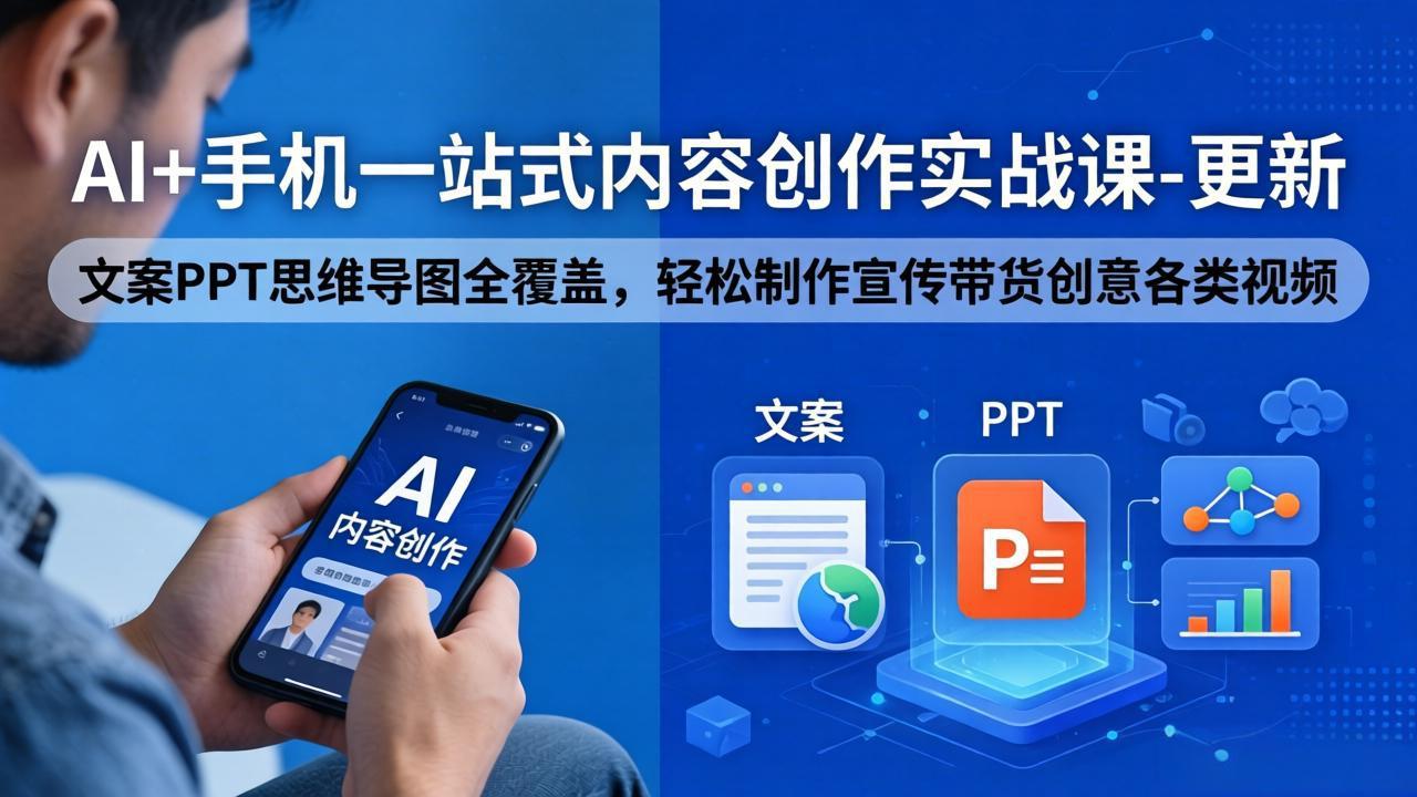 AI+手机一站式内容创作实战课-更新,文案PPT思维导图全覆盖,轻松制作宣传带货创意各类视频