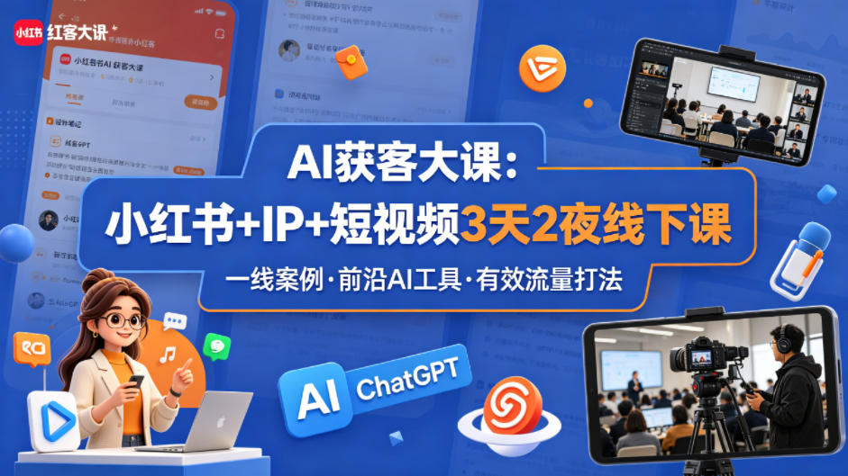 AI获客大课小红书+IP+短视频3天2夜线下课，用最真实的一线案例，最前沿的AI工具，最有效的流量打法|小鸡网赚博客