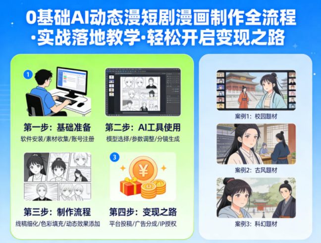 0基础AI动态漫短剧漫画制作全流程，实战落地教学，轻松开启变现之路|小鸡网赚博客