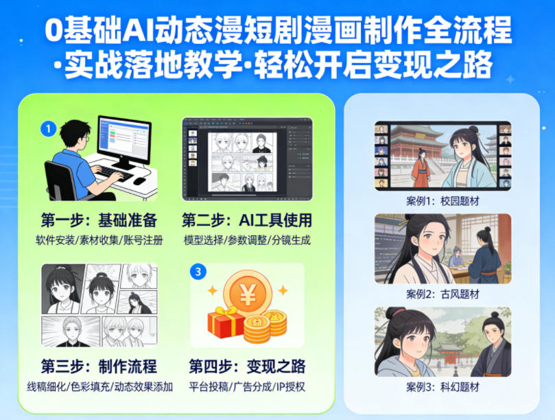 0基础AI动态漫短剧漫画制作全流程，实战落地教学，轻松开启变现之路|小鸡网赚博客