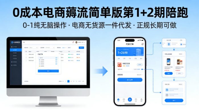 0成本电商薅流简单版第1+2期陪跑，0-1纯无脑操作，电商无货源一件代发，正规长期可做|小鸡网赚博客