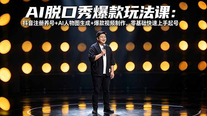 AI脱口秀爆款玩法课：抖音注册养号+AI人物图生成+爆款视频制作，零基础快速上手起号|小鸡网赚博客