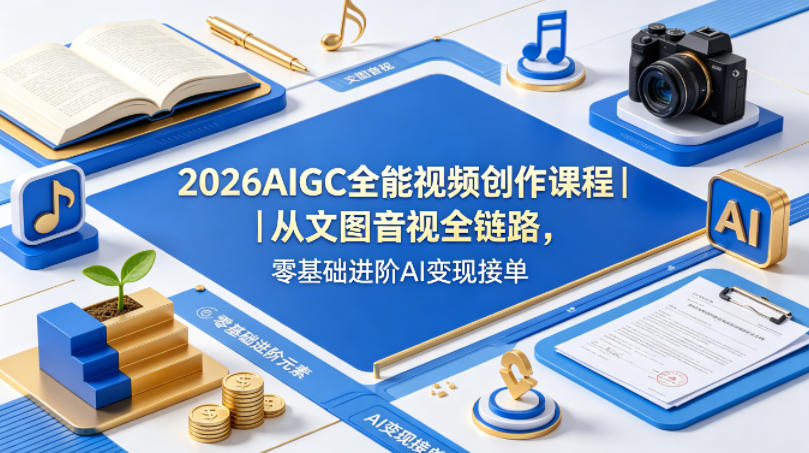 2026AIGC全能视频创作课程｜从文图音视全链路，零基础进阶AI变现接单|小鸡网赚博客