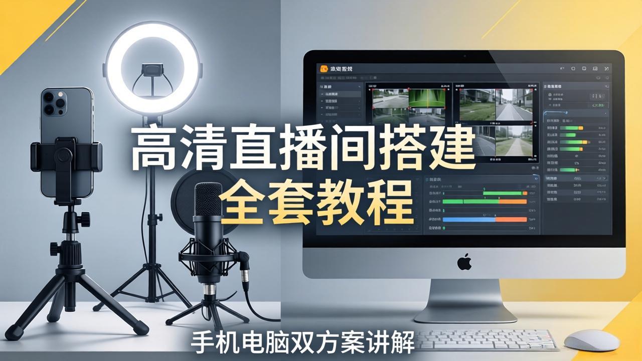 高清直播间搭建全套教程，手机电脑双方案讲解，设备选型调试多机位实操教学|小鸡网赚博客